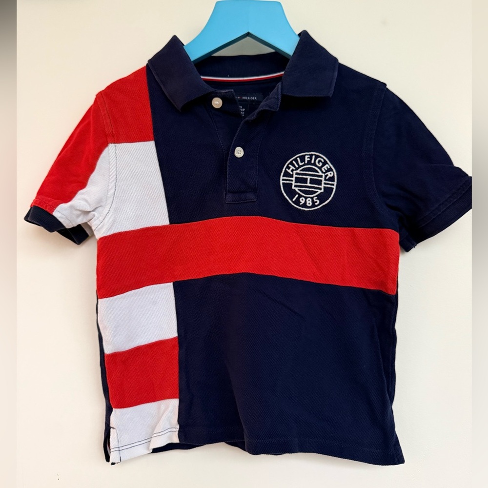 Tommy Hilfiger Navy, Red & White Block Stripe Polo